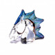 Murano clear glass horse sculpture with blue mane