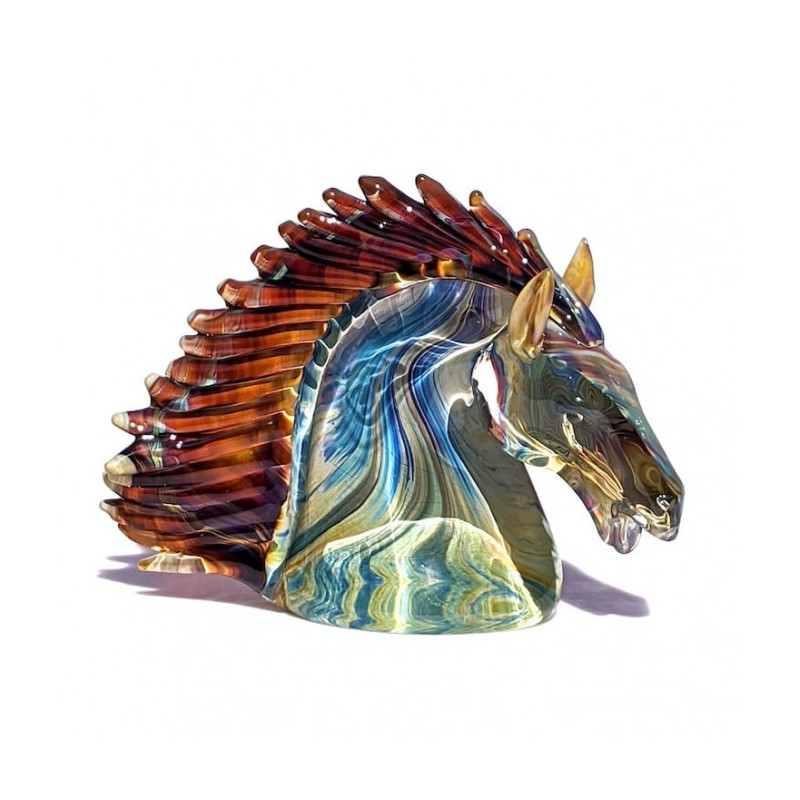 scultura di cavallo in vetro di Murano multicolore