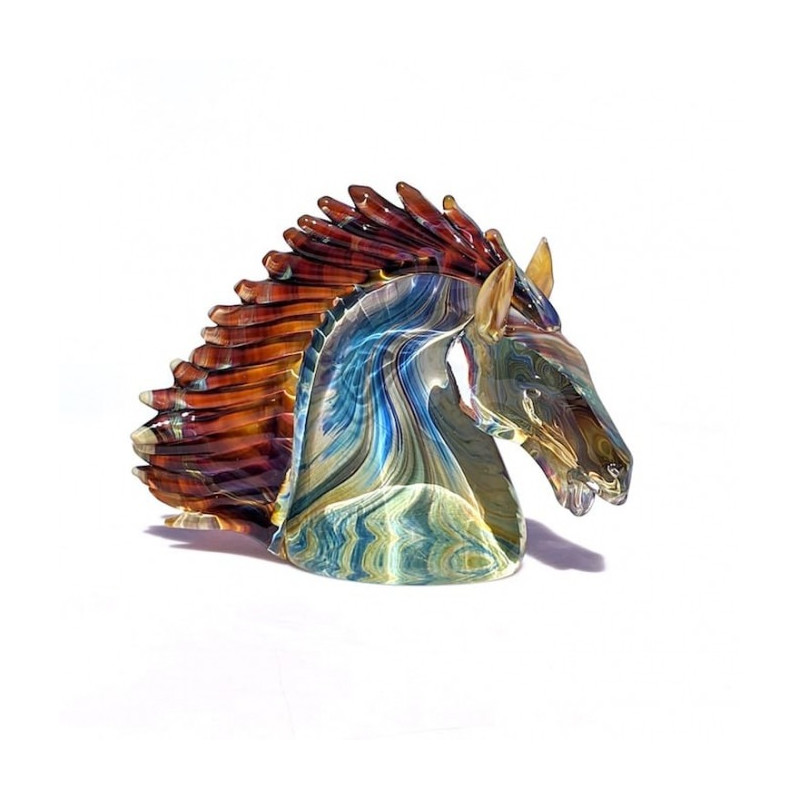 horse sculpture in multicolor chalcedony glass