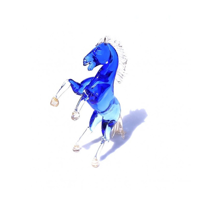 scultura cavallo in vetro blu con dettagli oro