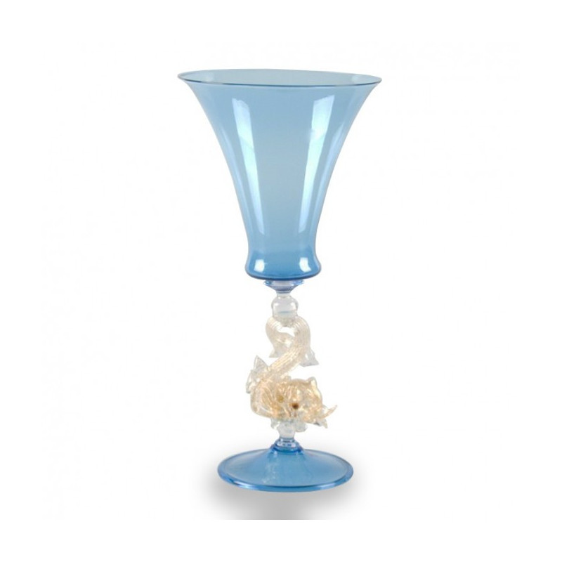 Venice goblet in blue glass with gold decor