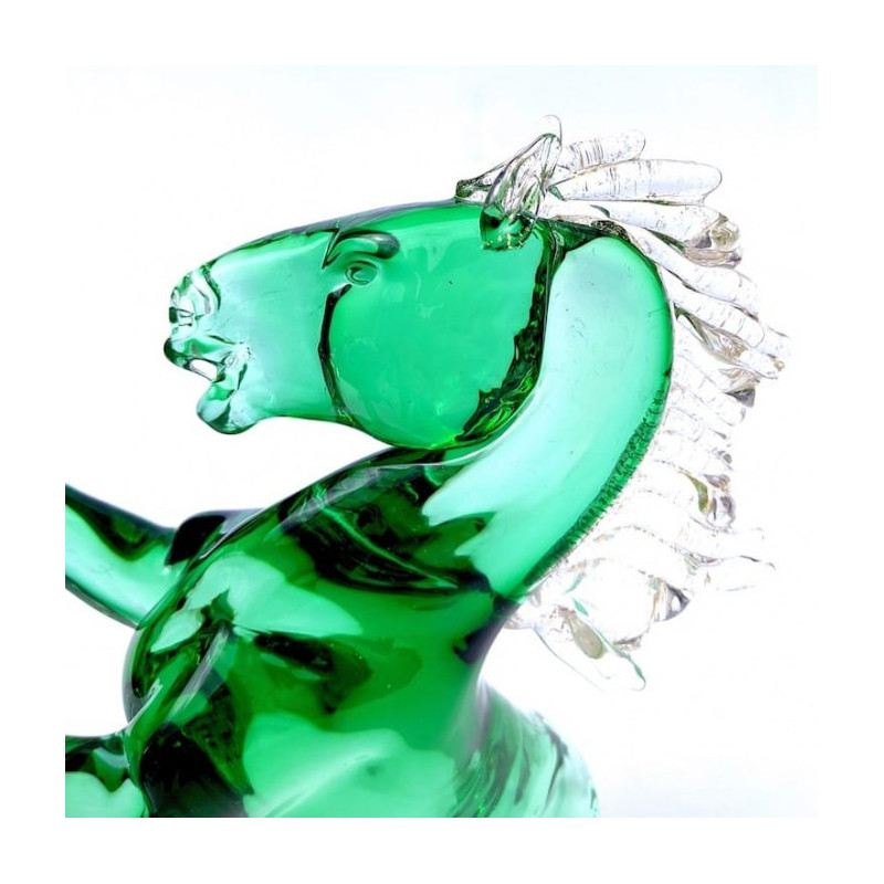 Scultura in vetro verde con dettagli oro e cristallo