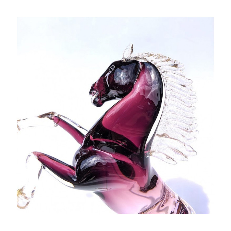 horse sculpture in purple glass with gold details
