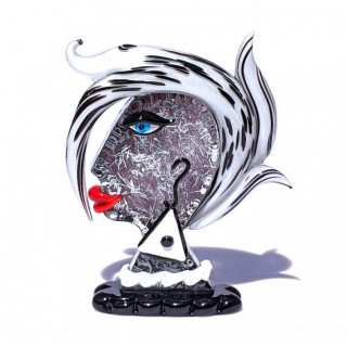 scultura di testa in vetro di Murano ispirata allo stile di Picasso