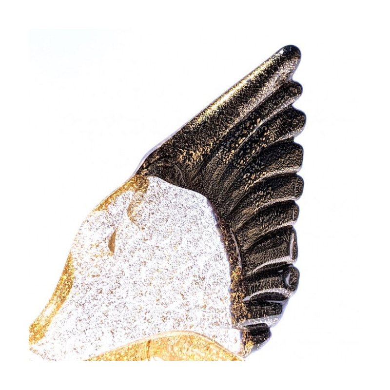 glass bird sculpture with gold leaf detail