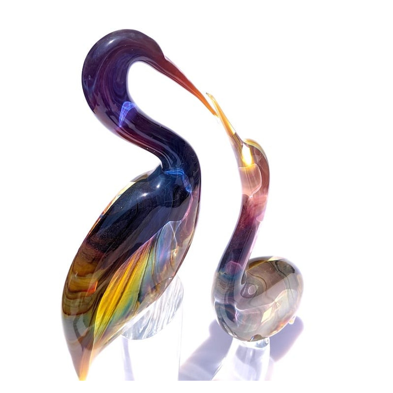 Murano sculpture pair of birds in chalcedony glass