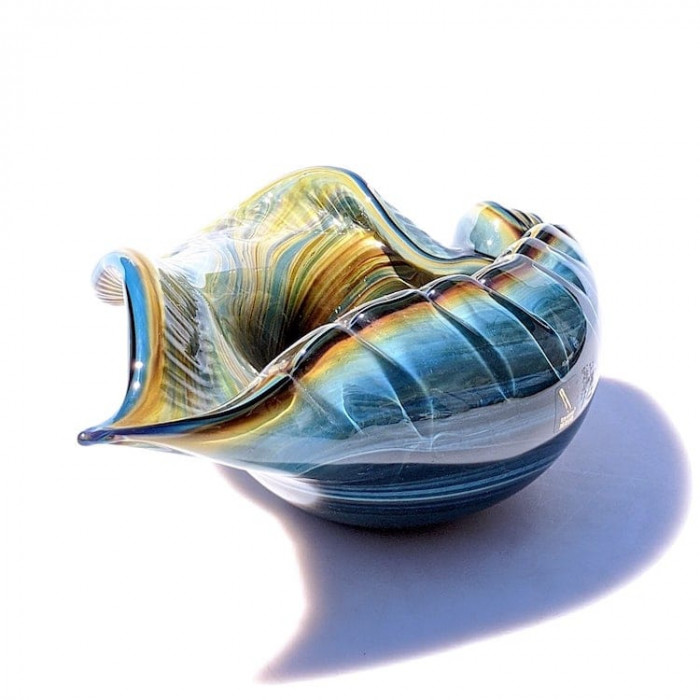 Murano shell sculpture blue chalcedony glass