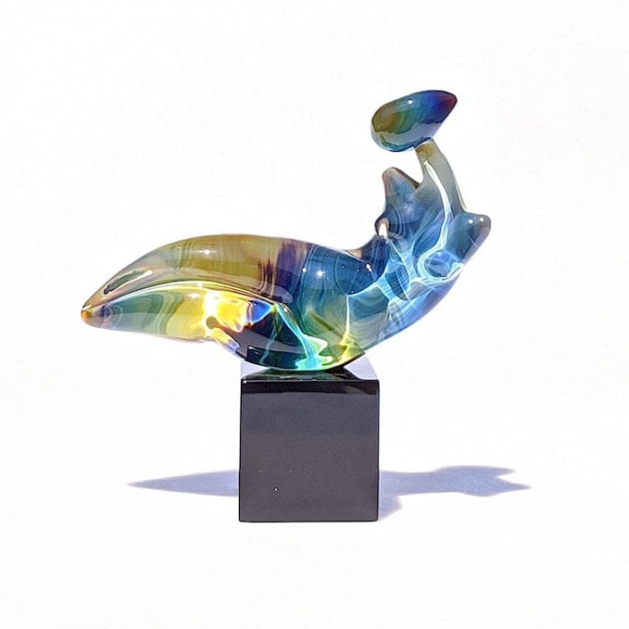 Murano sculpture of abstract woman in chalcedony glass