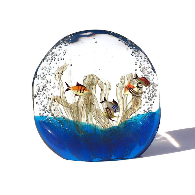 scultura acquario sferico in vetro di Murano