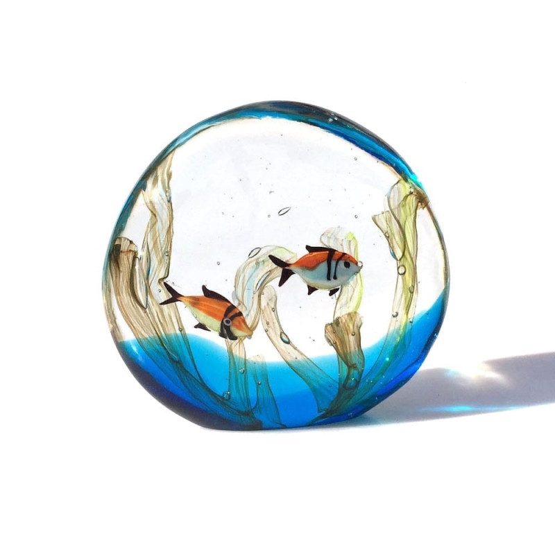 Scultura di acquario sferico in vetro di Murano