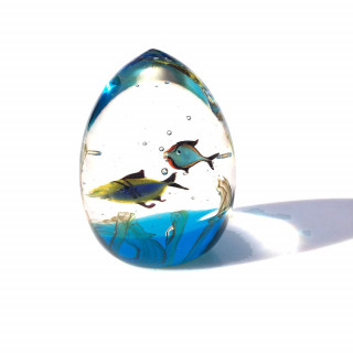 Colored blown-glass fish tank sculpture