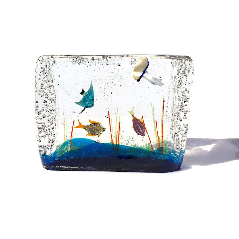 Murano glass squared fish tank sculpture