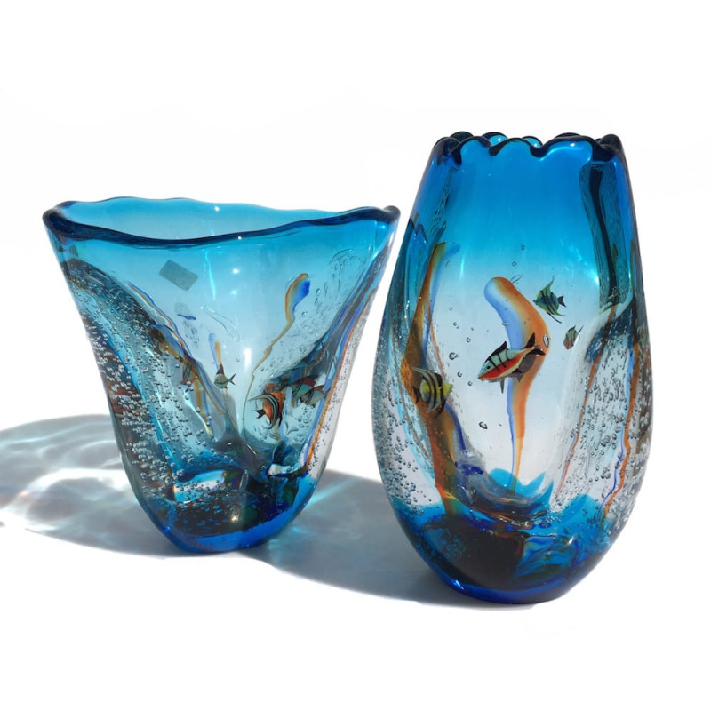 Coppia di vasi in vetro di Murano