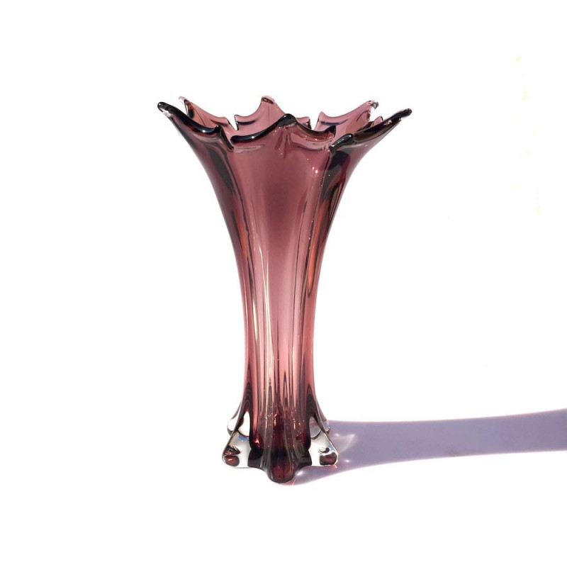 Elongated decorative blown-glass vase