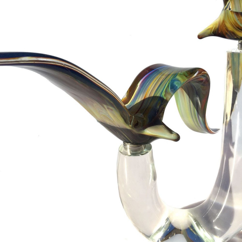 Sculpture pair of birds in chalcedony glass