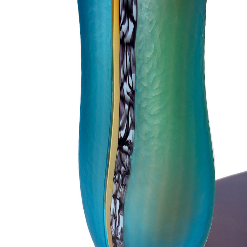 Decorative blue and orange blown-glass vase