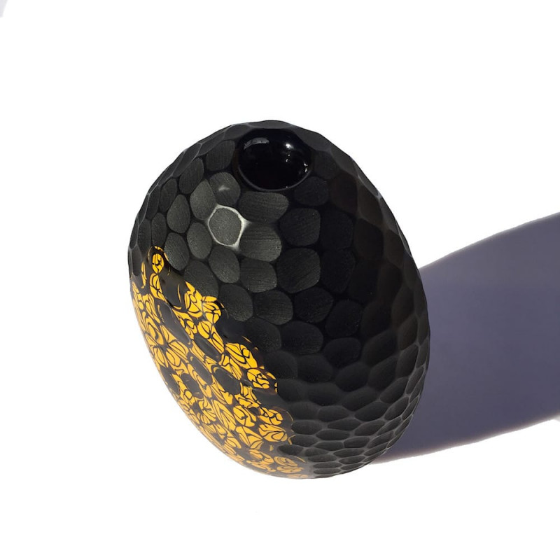 GINESTRA big black oval vase amber patterns