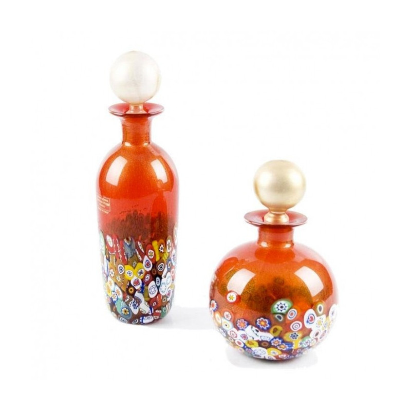 couple of handcrafted decorative red glass vases
