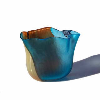vaso in vetro di Murano azzurro e arancio