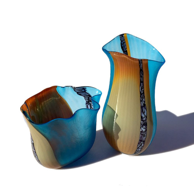 DARFUR SET coppia di vasi artistici azzurro ambra
