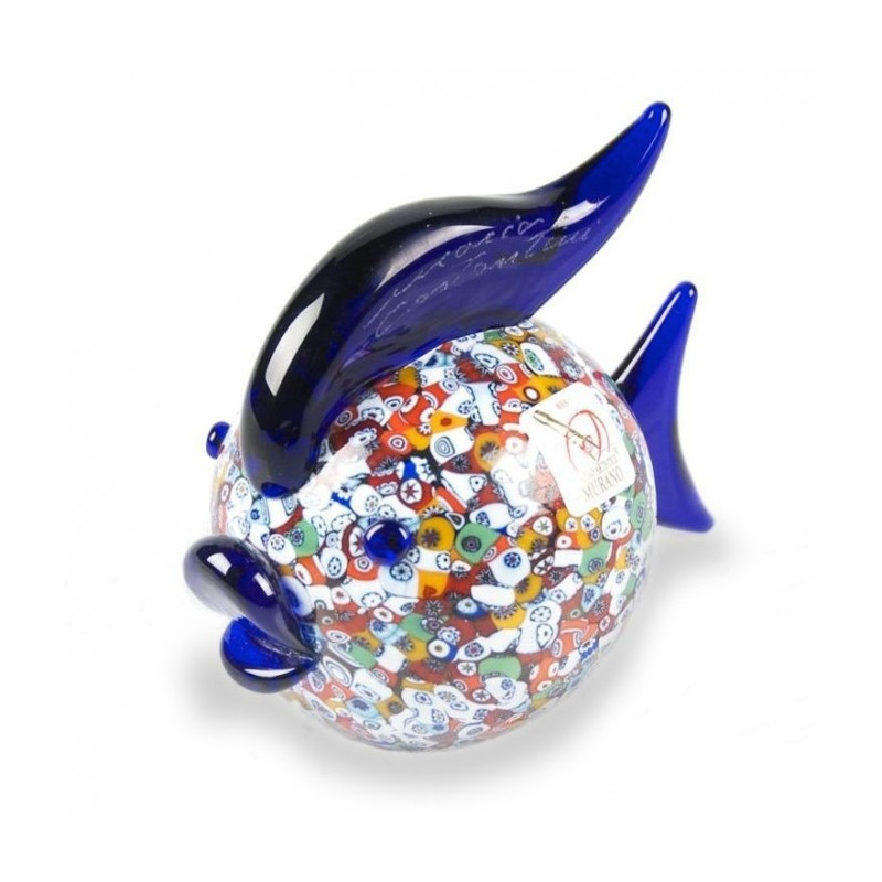 scultura pesce in vetro di Murano blu