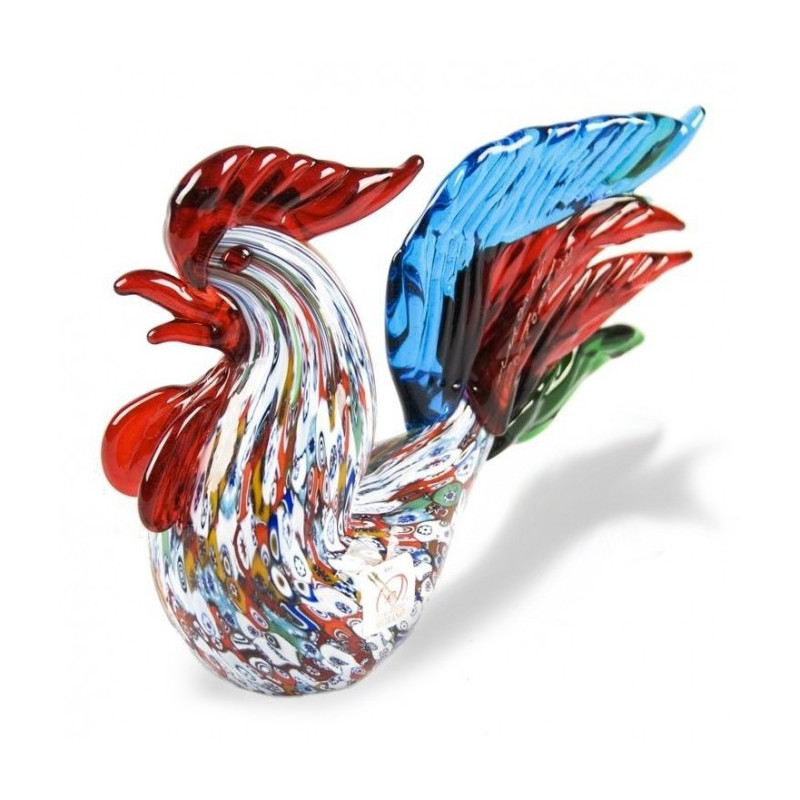 Venice small rooster sculpture in multicolor glass