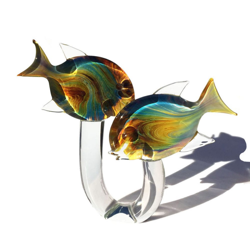 ARTU’ & GINEVRA pair of tropical fishes on crystal base
