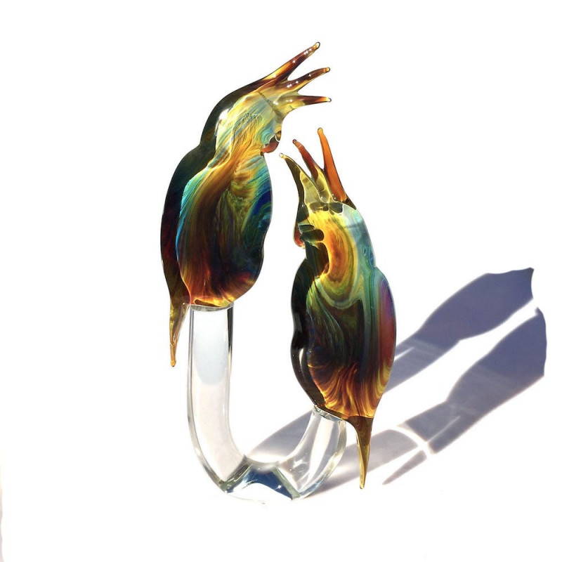 Scultura di uccelli in vetro di Murano