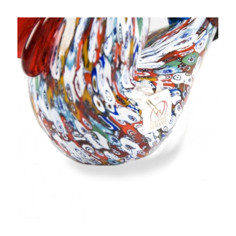 scultura gallo in vetro multicolore con murrine