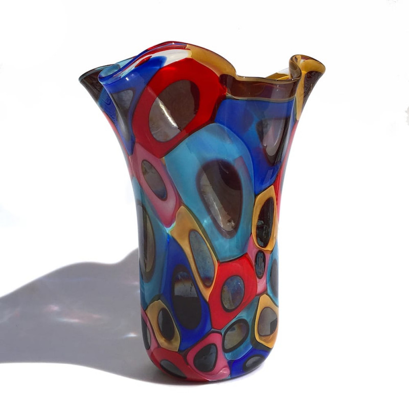 multicolored tall glass vase