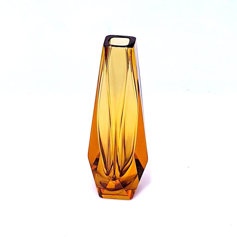 Italian glass vase elongated amber modern