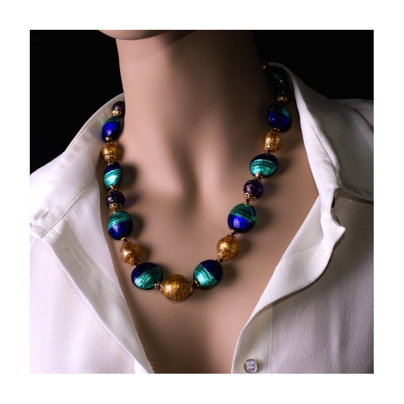 BALBI Blue Blown Glass Beads Necklace
