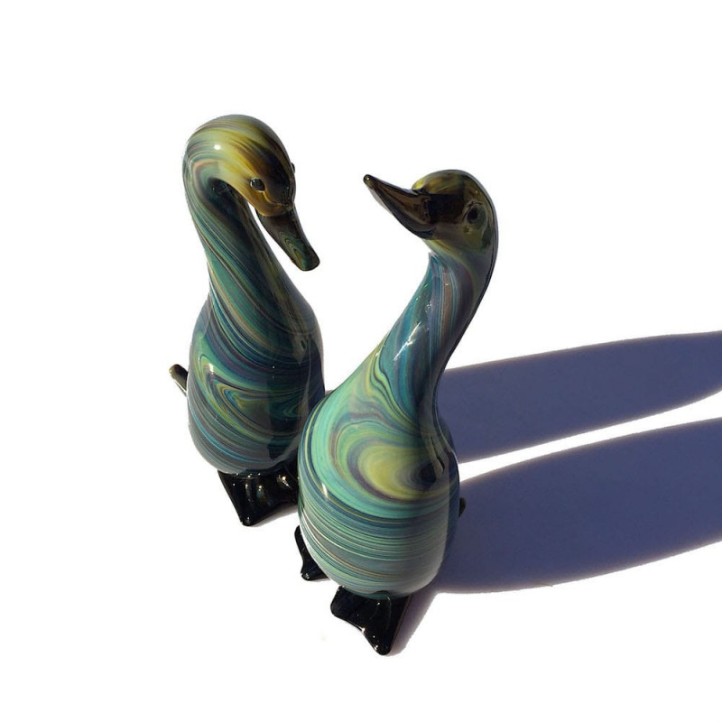pair of geese in chalcedony glass