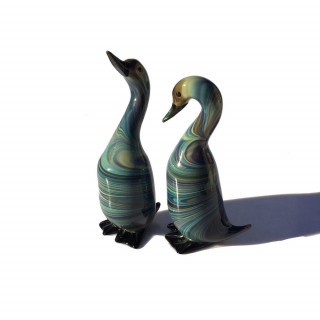 pair of geese glass sculptures