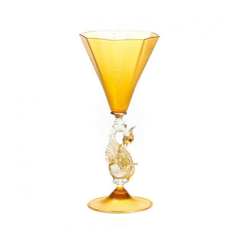 Venezia calice in vetro ambra con cigno decorativo