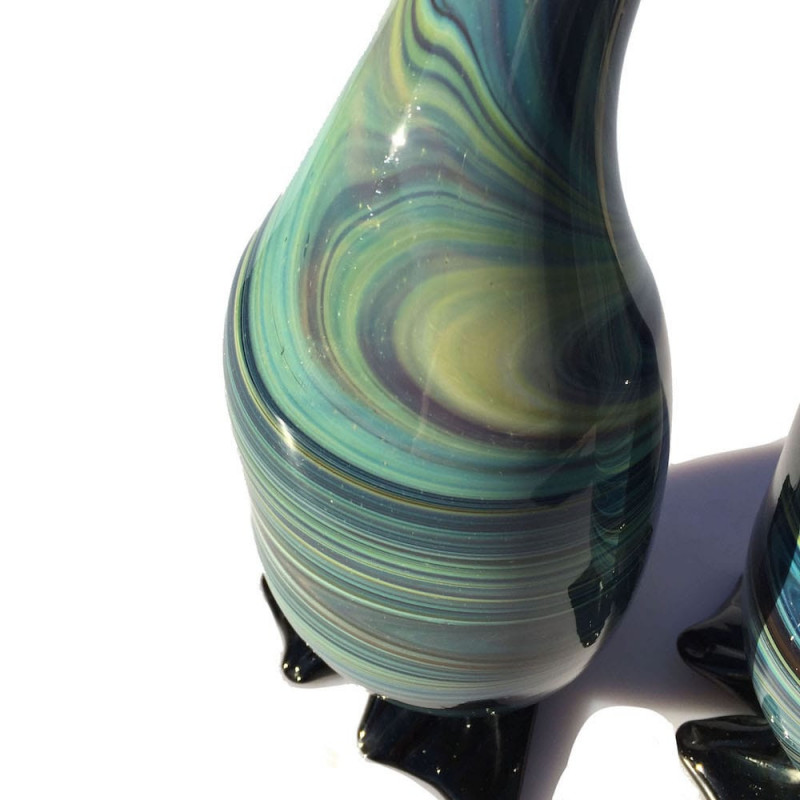 blue and green glass sculptures