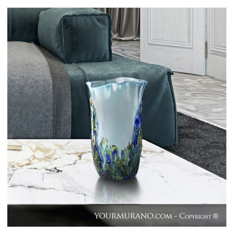 vaso acquamarina in vetro di Murano