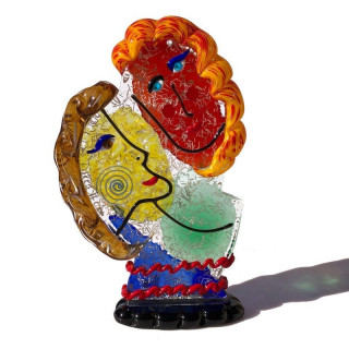 Human faces Murano glass sculpture in Picasso's style