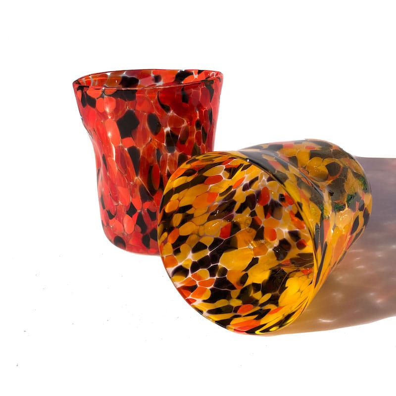 handmade colored blown-glass tumblers