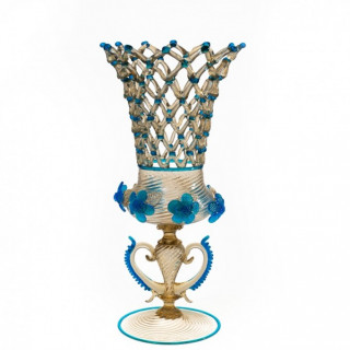 Venezia goblet in transparent smoked glass with gold and blue details