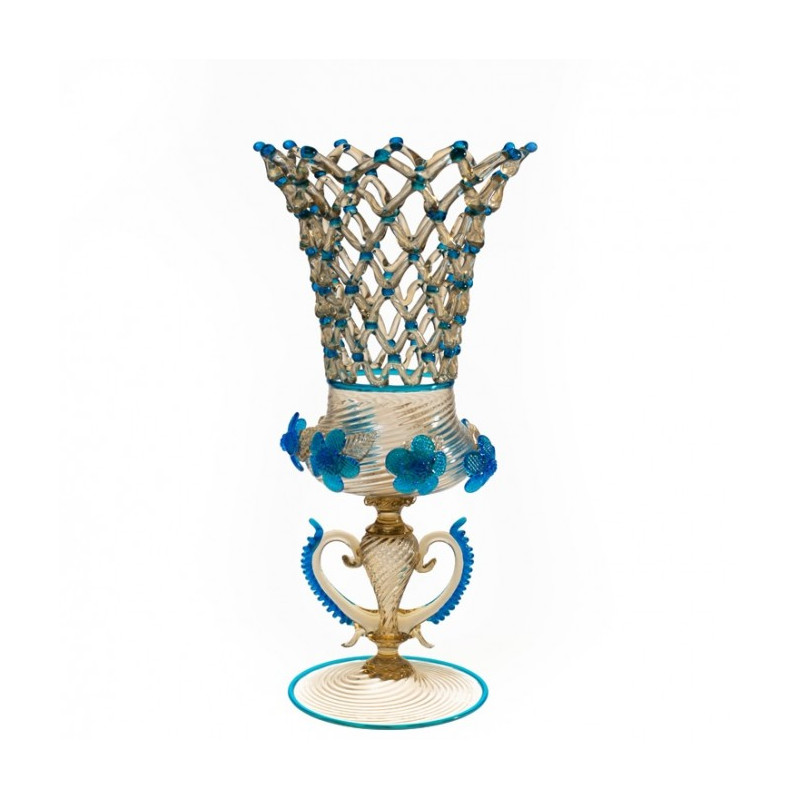 Venezia calice in vetro fumé trasparente con dettagli oro e blu
