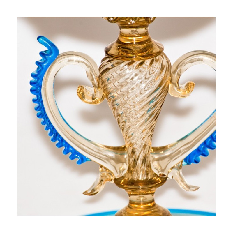 Venetian goblet in gold and blue glass handmade