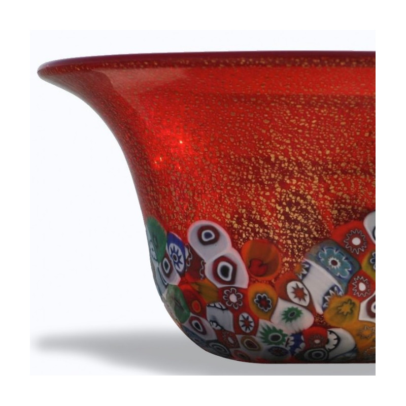 centrotavola ornamentale rosso in vetro con murrine