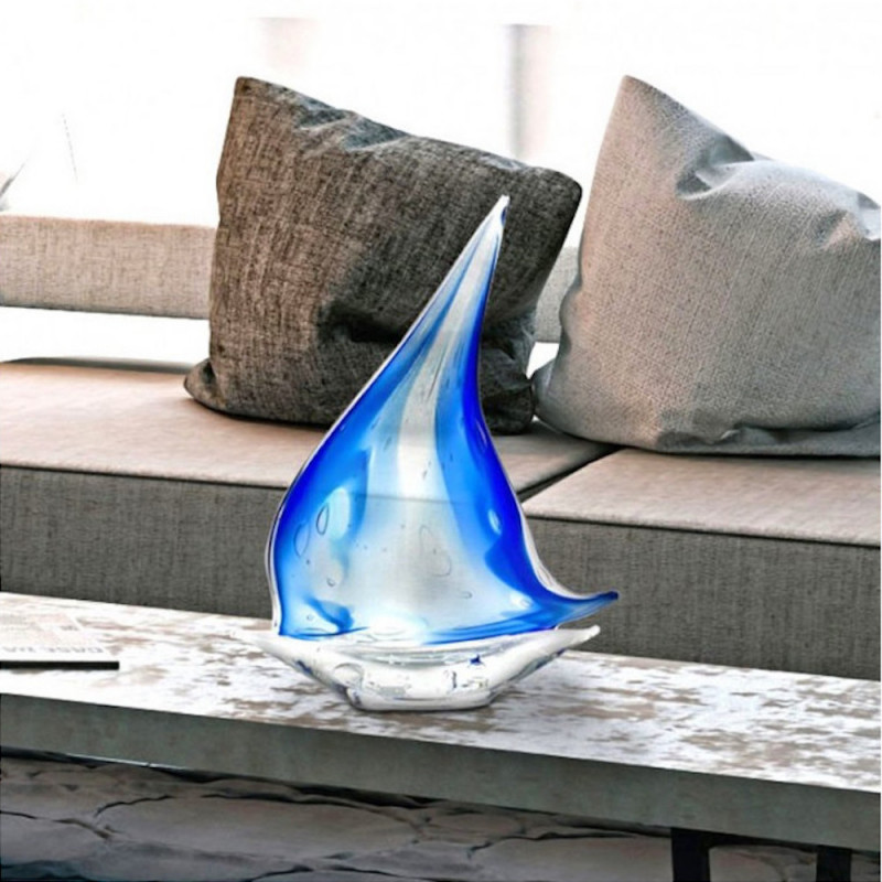 Blown-glass boat sculpture living room décor