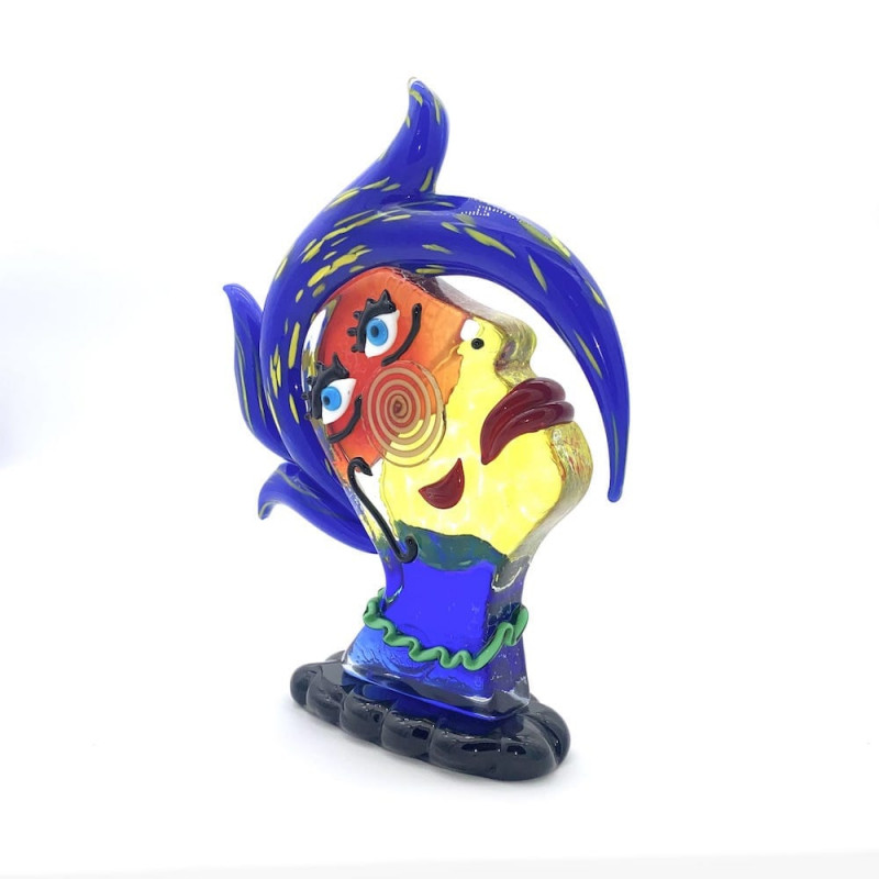 scultura testa di donna in vetro soffiato