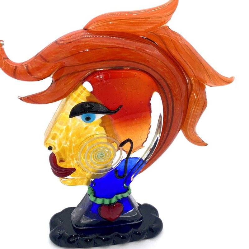 Elegant female head glass sculpture