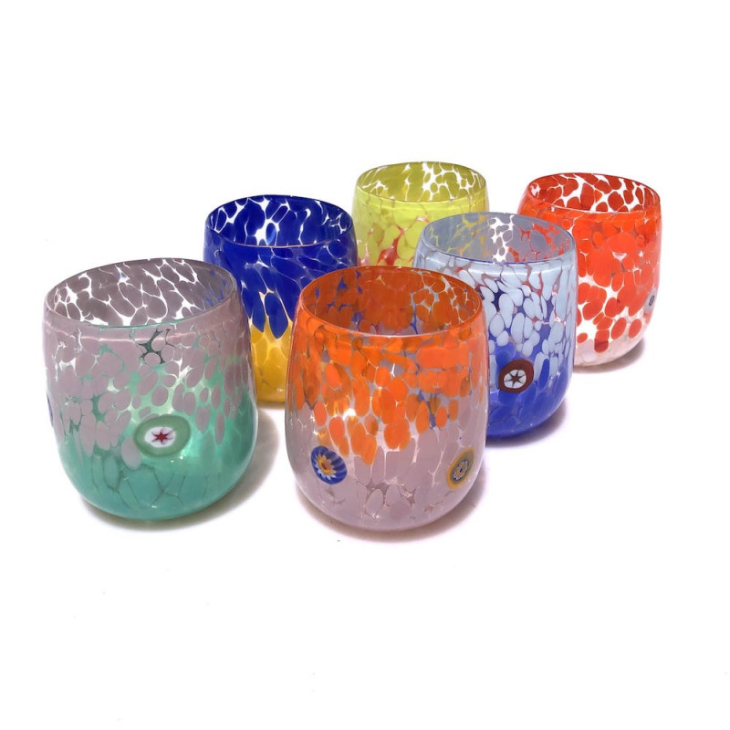 Multicolored decorated drinking glasses set