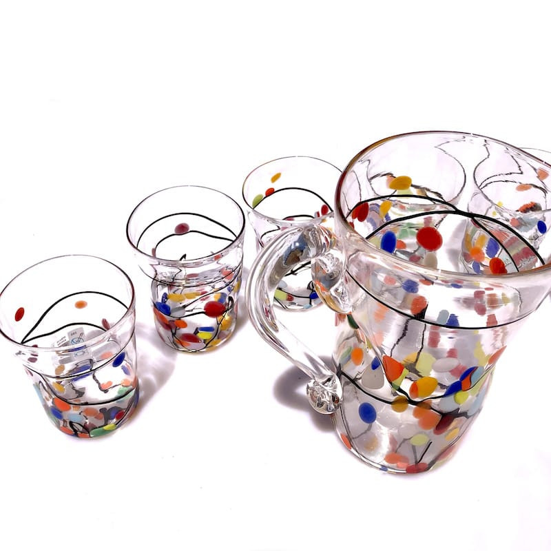 set caraffa e bicchieri artigianali in vetro