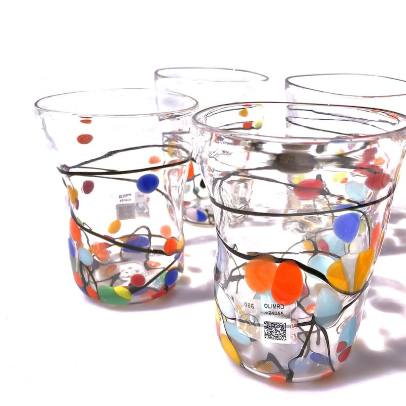 blown-glass tumblers set colored spots