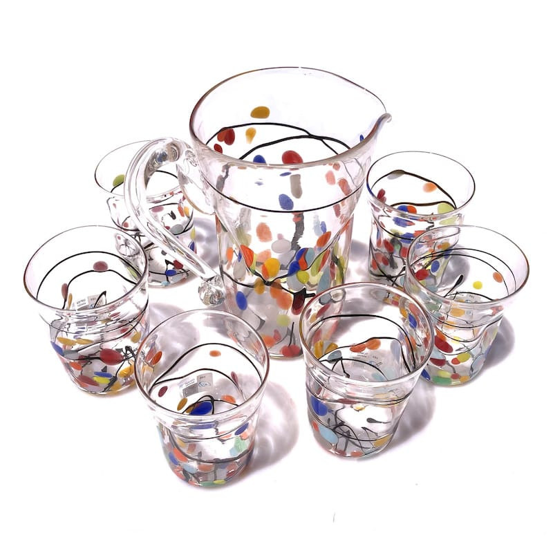blown-glass carafe and drinking glasses matching set